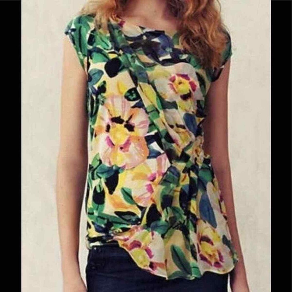 Anthropologie Deletta Alstroemeria Floral Tunic Top Womens Size XS